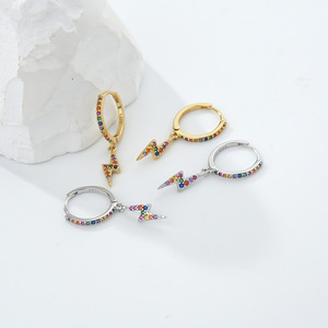 MYF Factory 2024 Custom <strong>Wholesale</strong> 925 Sterling Silver Jewelry Gold Plated <strong>Lightning</strong> Circle Earrings Zircon Best Factory Price - Product Image 2