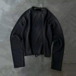 <span class=keywords><strong>Sweat</strong></span>-shirt thermique gaufré pour <span class=keywords><strong>homme</strong></span>, coupe ample, manches longues, imprimé dessin animé, avec logo personnalisé, délavage enzymatique, grammage lourd 320 GSM, effet vieilli - Product Image 1