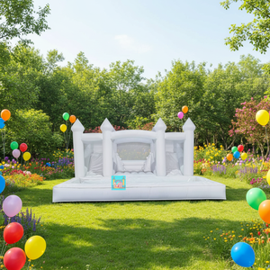 Château Gonflable Blanc pour Location de Fêtes, Structure Gonflable avec Piscine, Château Gonflable Blanc Pastel avec Piscine à Balles - Product Image 1