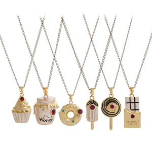 Colliers fantaisie en émail, pendentifs gourmands : Miel, Donut, Cupcake, Chocolat, <span class=keywords><strong>Sucette</strong></span> - Product Image 1