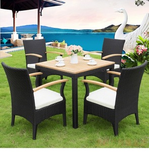 Moderne Luxe Duurzame Rieten Patio Set Buiten Rechthoekige Tafel En Rotan Armstoel Voor Hotels Parken Villa Binnenplaatsen