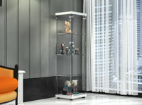 Vitrina de Vidrio con Iluminación LED, 4 Estantes, Exhibidor Transparente para Copas de Vino y Almacenamiento para Bar en Casa