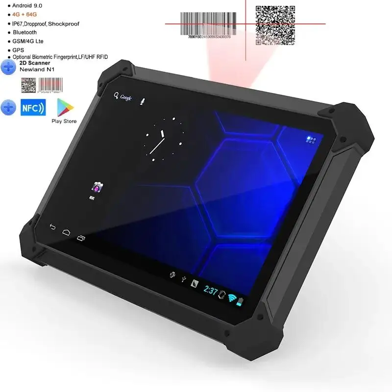 저렴한 10 인치 IP67 견고한 태블릿 모바일 4G LTE 휴대용 산업용 견고한 태블릿 (2d 바코드 스캐너 생체 인식 지문 포함)