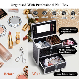 Large Nail Polish <b>Box</b> with Drawer and Dividers Professional <b>Makeup</b> Train Case Manicure Organizer Travel Cosmetic <b>Box</b> Storage - Product Image 6
