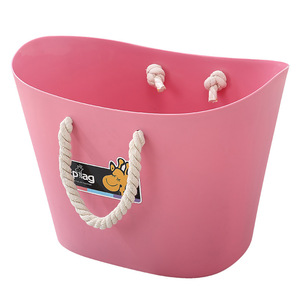 Storage Basket Oval Plastic With Rope Handle For Clothes Storage Pink Purple Blue Green - Product Image 2