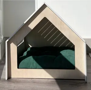 Casa de madeira respirável para gatos, abrigo para animais de estimação, moda de madeira maciça, mobília para casa de cães e gatos