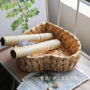Hand-woven <b>Storage</b> <b>Basket</b> Heart-shaped Woven Tray Rectangle Size Handmade Desktop Organizer Nordic Style Fruit Plate - Product Image 2
