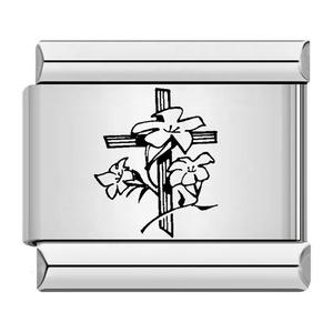 Breloques en gros pour bracelets, religieuses chrétiennes, en acier inoxydable électroplaqué, avec motifs mains en prière, croix et Jésus découpés au laser, style italien - Product Image 4