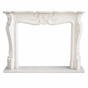 Chimenea tradicional de mármol con tallado ornamentado, de mármol blanco, para interiores, con estufa de leña para comedor. - Product Image 2