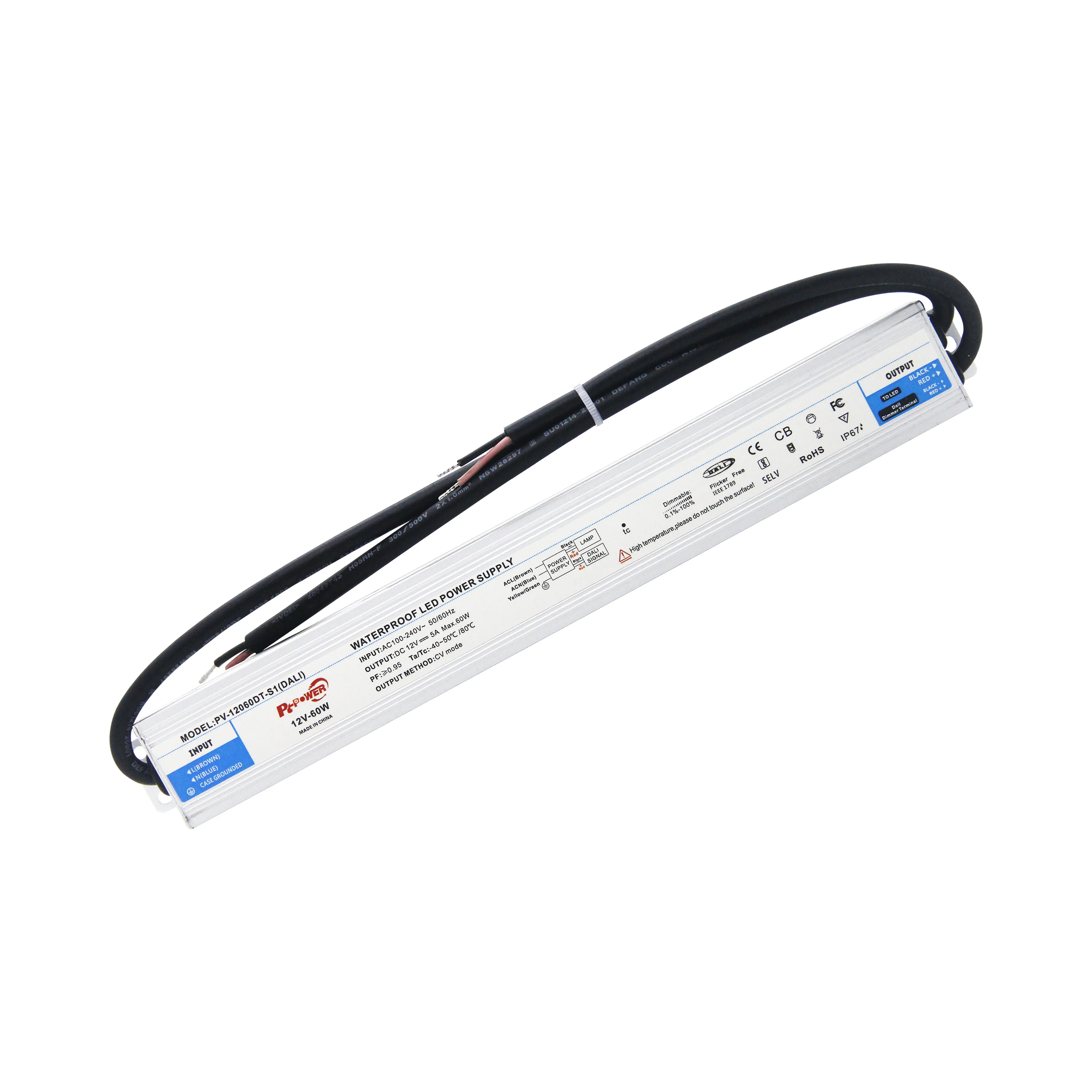 محوّل إمداد الطاقة LED ، 60 واط ، IP67, محول 100V-240V إلى 12V DC ، محوّل محوّل DALI LED