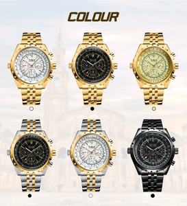 Reloj JARAGAR Original para <span class=keywords><strong>Hombre</strong></span>, con Cristal Azul, Esfera Grande, Multifuncional, Automático, de Acero Inoxidable, Mecánico, Vintage, Resistente al Agua - Product Image 5