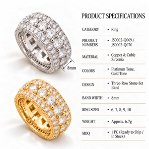 Anello Unisex in Rame con Pietre Intarsiate, Design Geometrico, Fascia Larga per Uomo e Donna, Uso Quotidiano, Festa, Stile Street - Product Image 5