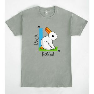T-shirt con grafica anatra e coniglio, unisex, taglia media per adulti, design divertente con animali - Product Image 1