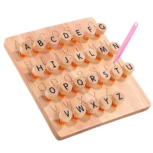 लकड़ी वर्णमाला अनुरेखण बोर्ड डबल-पक्षीय वर्णमाला ट्रैकर मोंटेसरी सीखने खिलौने अभ्यास लेखन ऊपरी और निचले मामले पत्र