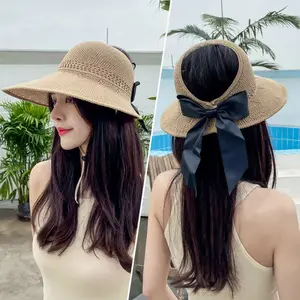 Sunshade Large Eaves UV Protection Sun Hat Roll Foldable Empty Top Cool Hat Women's Summer Breathable Fashion Straw Hat