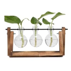 Vase en verre pour plantes, vase en verre de bureau, plante en pot, décoration de la maison, vase en bambou et en bois - Product Image 4