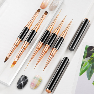 Ensemble de pinceaux à ongles double usage Rose Doré, à deux extrémités, avec poils en <span class=keywords><strong>nylon</strong></span> et manche métallique, pour stylos à ongles en gel - Product Image 2