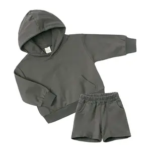 Custom boys hoodies and short set summer kids two piece hoodies outfit sets wholesale kids clothing