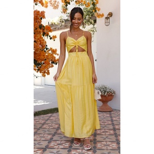 Vestido Vintage Cálido de Primavera en Amarillo con Cuello en V y Cremallera hasta el Suelo, Gran Venta - Product Image 5