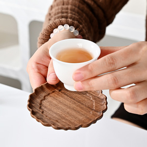 Solid Wood <b>Teacup</b> Coaster Walnut Round Heat Resistant Ingot Shape Tea Ceremony Accessory - Product Image 3