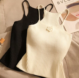 Annshine Sexy Girl Bow Collar Sweet Knitted Camisole Women's Slim-fit Short Style Crop Top Summer Vest - Product Image 3
