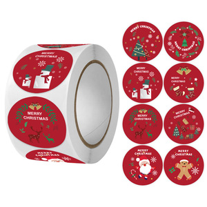 Customized ODM Christmas 1 <b>Roll</b> Packaging Label Sealing Sticker Wholesale Circular Tear Film Label Sticker - Product Image 1
