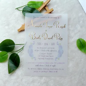2022 Fancy Colour Print Embossing Gold Foiling Vellum Paper Wedding Card Printed With Floral