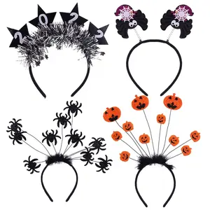 Tiara de Halloween para mulheres com glitter preto morcego aranha laranja abóbora de cabelo cosplay acessório de fantasia