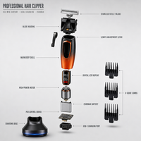 Station de recharge pour tondeuses à cheveux Barber 2500mAh 5W 200 min 8 peignes Écran LED USB Type C Sans fil pour hommes Salon Usage domestique