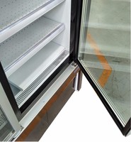 Congélateur commercial à double porte vitrée, à brancher, pour la présentation de boissons en supermarché