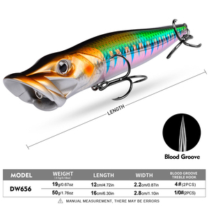 Leurre de pêche popper de surface 12cm/16cm en plastique ABS, leurre dur - Product Image 2