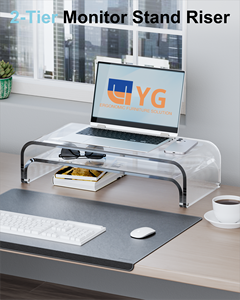 Support de moniteur double en acrylique d'origine, support <span class=keywords><strong>pour</strong></span> ordinateur portable, étagère de rangement multifonctionnelle <span class=keywords><strong>pour</strong></span> <span class=keywords><strong>PC</strong></span> et bureau debout - Product Image 2