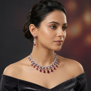 Parure de mariée certifiée plaqué argent pour femme, collier ras-du-cou, boucles d'oreilles pendantes, tikka, zircon ethnique, tendance, pour mariage et fiançailles - Product Image 2