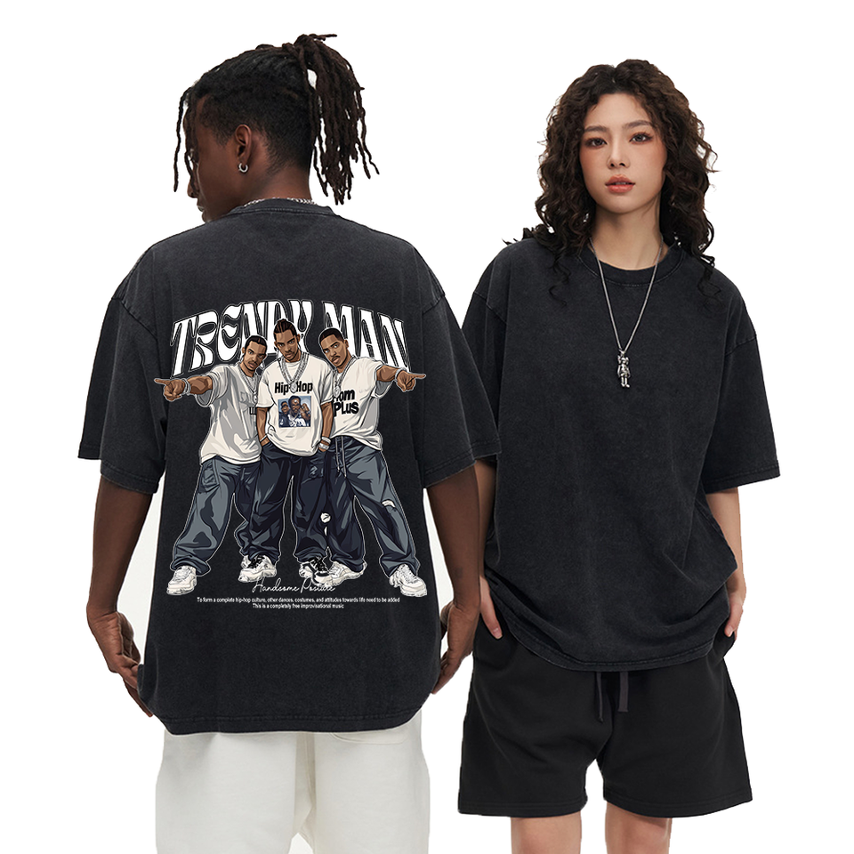 Ready To Ship Washed Tee Heavy Weight Tshirt Dtg Black Oversized T-shirt Men's Graphic Acid Wash Vintage Custom T Shirt