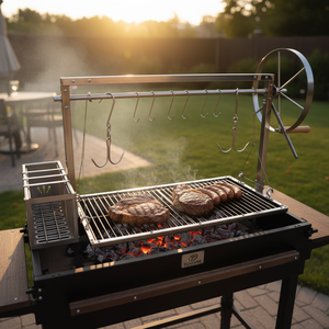 เตาบาร์บีคิวถ่านอาร์เจนตินา TOSHINE รุ่น Santa Maria เคลือบสีฝุ่น ปรับระดับความสูงได้ พร้อมโต๊ะข้าง แข็งแรง ทนทาน เหมาะสำหรับสวน รับผลิตตามสั่ง (OEM) - Product Image 6