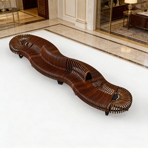 Banc de salon sculptural moderne Y723 en fibre de verre, rectangulaire, fabriqué à la main, pour l'extérieur, hôpitaux, gymnases, halls d'hôtels, salles d'attente scolaires - Product Image 5