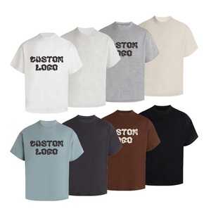 Cuello redondo de alta calidad Streetwear de lujo para hombres logotipo gráfico personalizado estampado Boxy Fit Heavyweight 100% algodón camiseta recortada de gran tamaño - Product Image 4