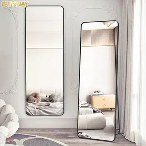 Specchio da pavimento a figura intera per camera da letto appeso o pendente a parete, specchio da toeletta completo con cornice in lega di alluminio con supporto