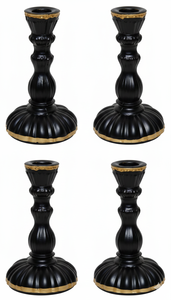 Porte-bougie vintage en verre noir mat avec bord doré, élégant support de bougie pilier côtelé pour la décoration de table à la maison ou pour un mariage - Product Image 2