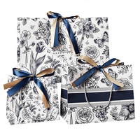 Sac cadeau de luxe léger en papier brun rétro avec fleurs, en carton blanc imprimé quadricolore, motif floral, poignée en ruban, pour les fêtes