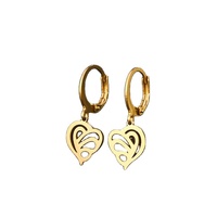 Anting-anting hoop minimalis berbentuk hati untuk wanita, berlapis emas, baja tahan karat, motif kupu-kupu dan bunga, grosir