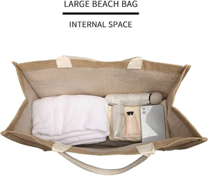 Hot Classic Style Grocery Shopping Beach Shoulder Tote Reusable Women's Portable <b>Large</b> Jute Gunny Bags - Product Image 6