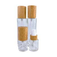 Botol Semprot Kosmetik Kaca Buram dengan Tutup Kayu Bambu, Ukuran Kosong 30ml 50ml 60ml 80ml 100ml, untuk Lotion Semprot Halus