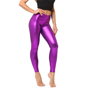 2025 Sexy Leggings in similpelle sintetica <span class=keywords><strong>pantaloni</strong></span> da donna viola metallizzato oro lucido stile Sexy brillante Leggings Punk Rock - Product Image 3