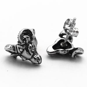 Boucles d'oreilles clous personnalisées pour homme, acier inoxydable 316L, étanches, hypoallergéniques, tête de taureau, cristal, style vintage viking. - Product Image 5