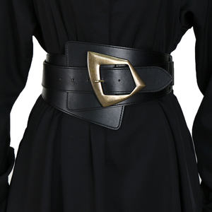 <span class=keywords><strong>Ceinture</strong></span> large élastique pour femme, <span class=keywords><strong>ceinture</strong></span> vintage en cuir PU noir décorative avec boucle en alliage pour robe ou manteau - Product Image 1