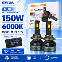 Ampoule de phare LED SFIDA V30 en alliage d'aluminium 150W, six tubes en cuivre, accessoires de voiture universels, sans erreur Canbus