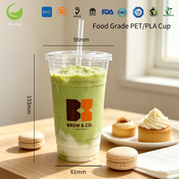 Gobelet à boisson glacée jetable en plastique PET biodégradable ZFCUP avec logo personnalisé, 24 oz, 98 mm, pour bubble tea, café, avec couvercles