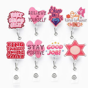 Haute qualité brodé rose série Phase positive lettre bon travail rester positif support Badge bobine rétractable - Product Image 3