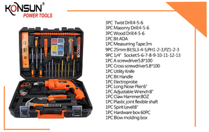 Set <span class=keywords><strong>di</strong></span> trapano elettrico a percussione KONSUN da 45 pezzi |   Kit <span class=keywords><strong>di</strong></span> Attrezzi Multifunzionale Completo con Valigetta, Punte e Accessori |   OEM/ODM Vendita all'Ingrosso - Product Image 2